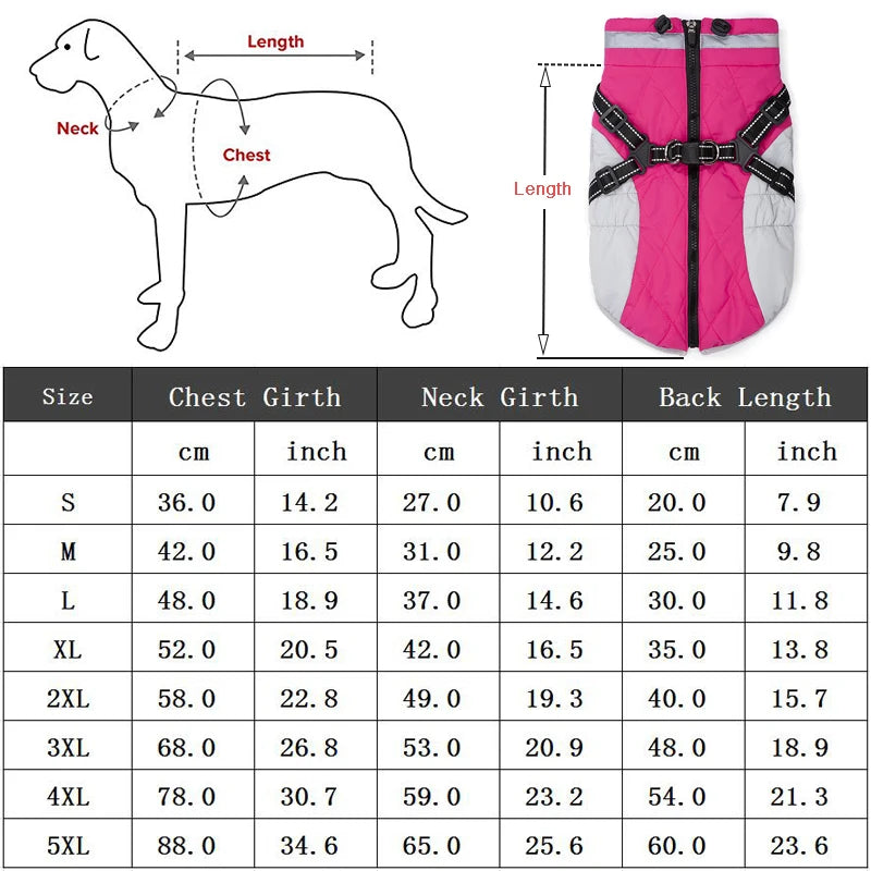 Winter Warm Dog Clothes with Harness Waterproof Pet Dog Jacket for Small Large Dogs Puppy Clothing French Bulldog Coat