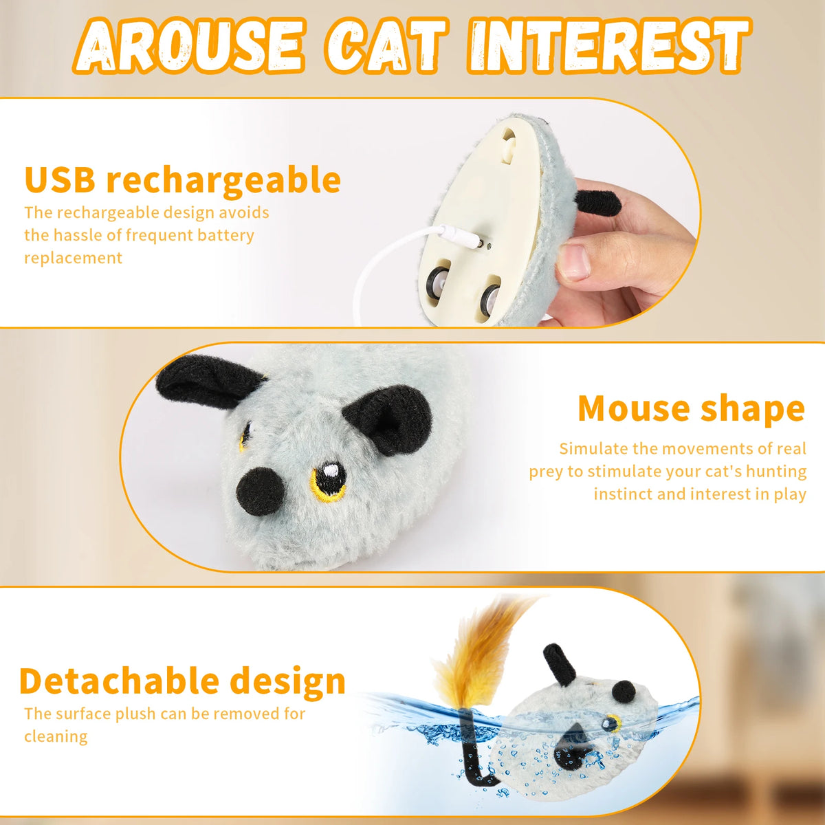 Cat Mouse Interactive Plush Toys LED Glow Electric Telecontrol Auto Rechargeable Pet Moving Mice Toy Realistic Kitten