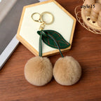 Cute Fluffy Cherry Fur Ball Keychain Bag Pendant Charm