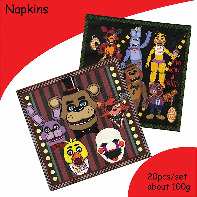 FNAF Five Nights Freddyed Birthday Party Decorations Kids Disposable Tableware Cup Plate Napkin Straw Baby Shower Supplies Event
