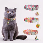Pink Blue Cherry Blossom Embroidery Cat Collar With Bell Safety Breakaway Buckle Pet Accessory For Kitten Puppy