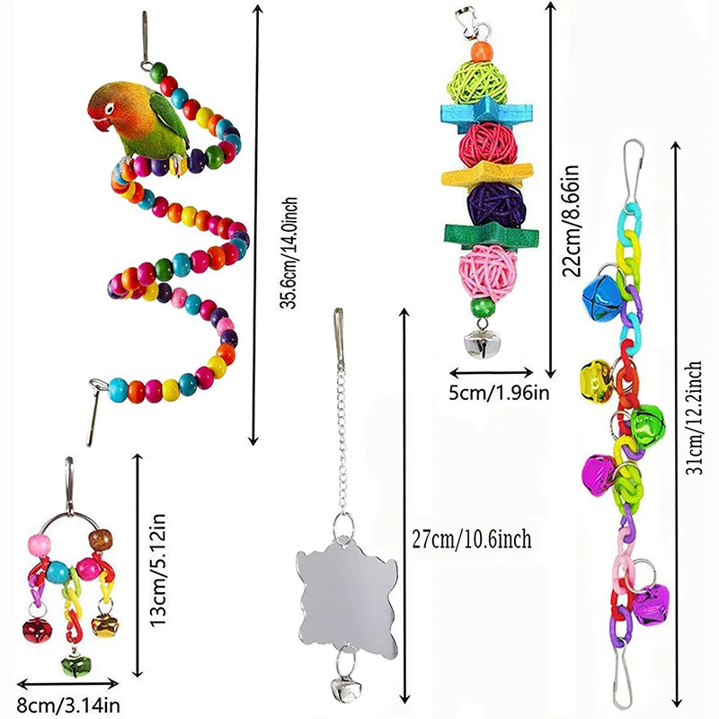 7PCS Wooden Parrot Toy Set for Bird Cage Play and Enrichment
