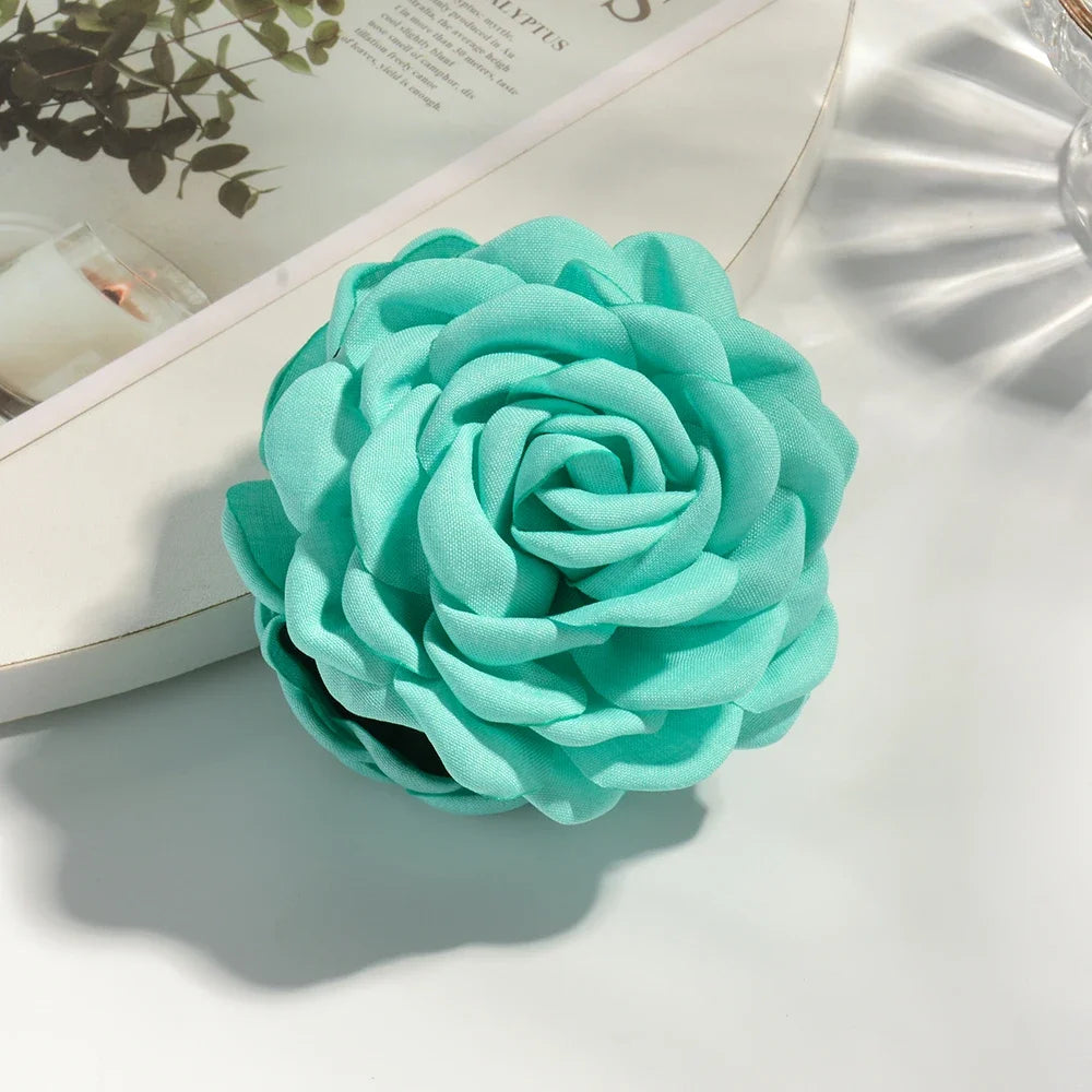 Cotton Rose Flower Hair Claw Clip – Medium Shark Clamp