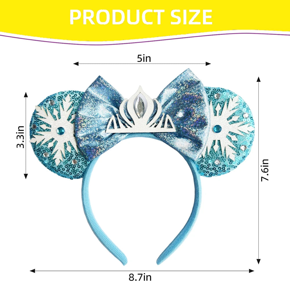 Frozen Elsa Mickey Mouse Ear Headband Sparkling Purple Bow Hair Hoops for Party Valentine Day Gift Holiday Hair Accessories