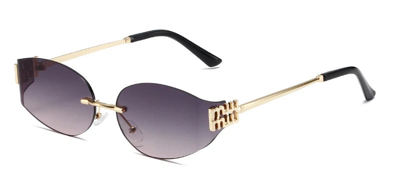 Rimless Oval Oversized Gradient UV400 Sunglasses for Women