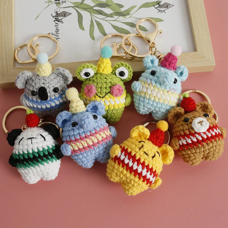 Cute Bear Couple Crochet Keychain Set Mini Animal Doll Charm