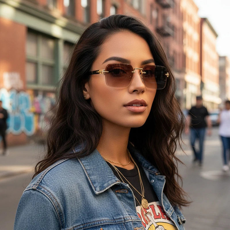 Luxury Rimless Gradient Sunglasses UV400 Metal Frame Designer Eyewear