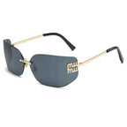 Frameless Square Cut Edge One-Piece Sunglasses UV400 Women Street Style