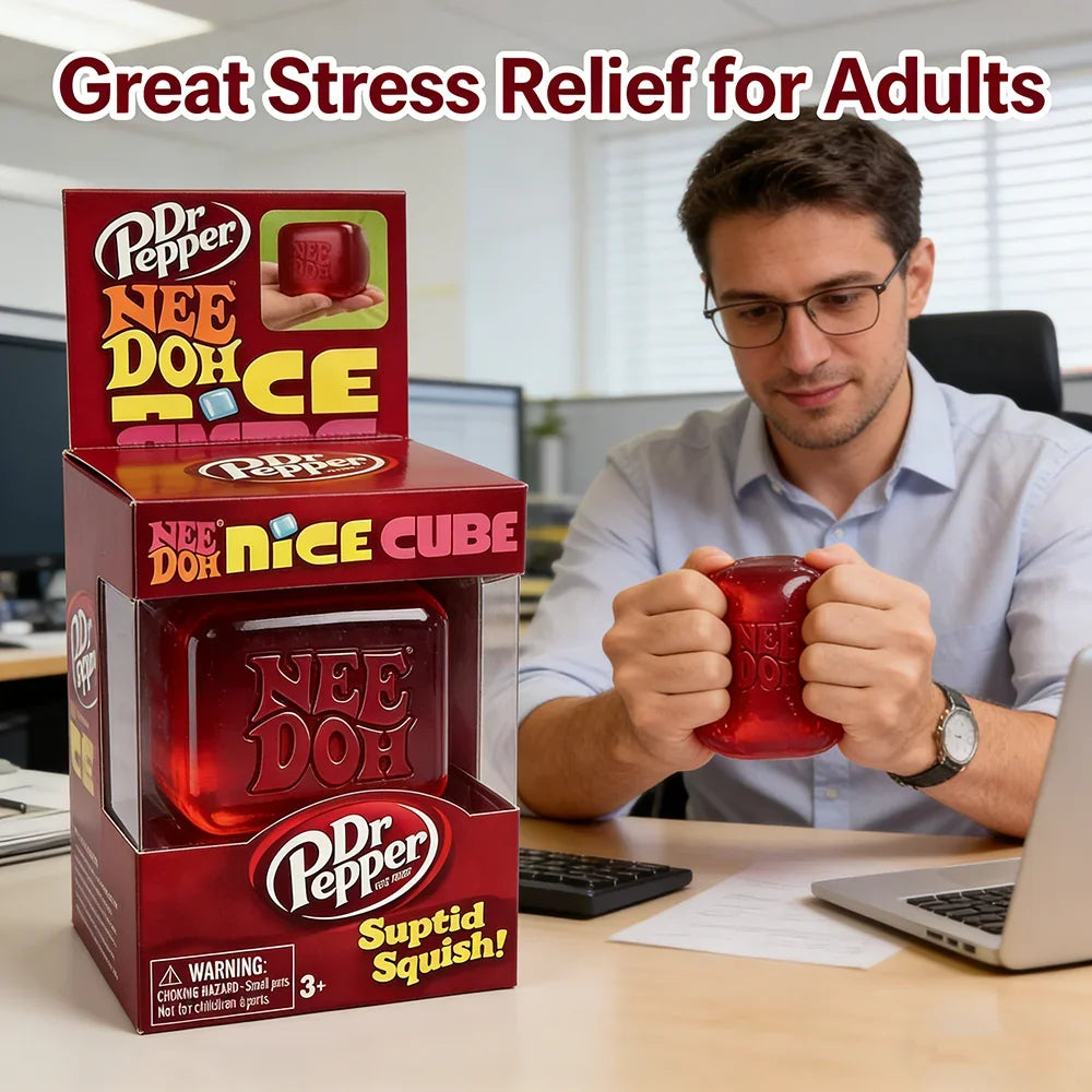 Dr Pepper x NeeDoh Nice Cube Squishy toy Stress Relief Toy Soft Squeeze Fidget Cube for Kids & Adults Anxiety Relief Sensory Toy