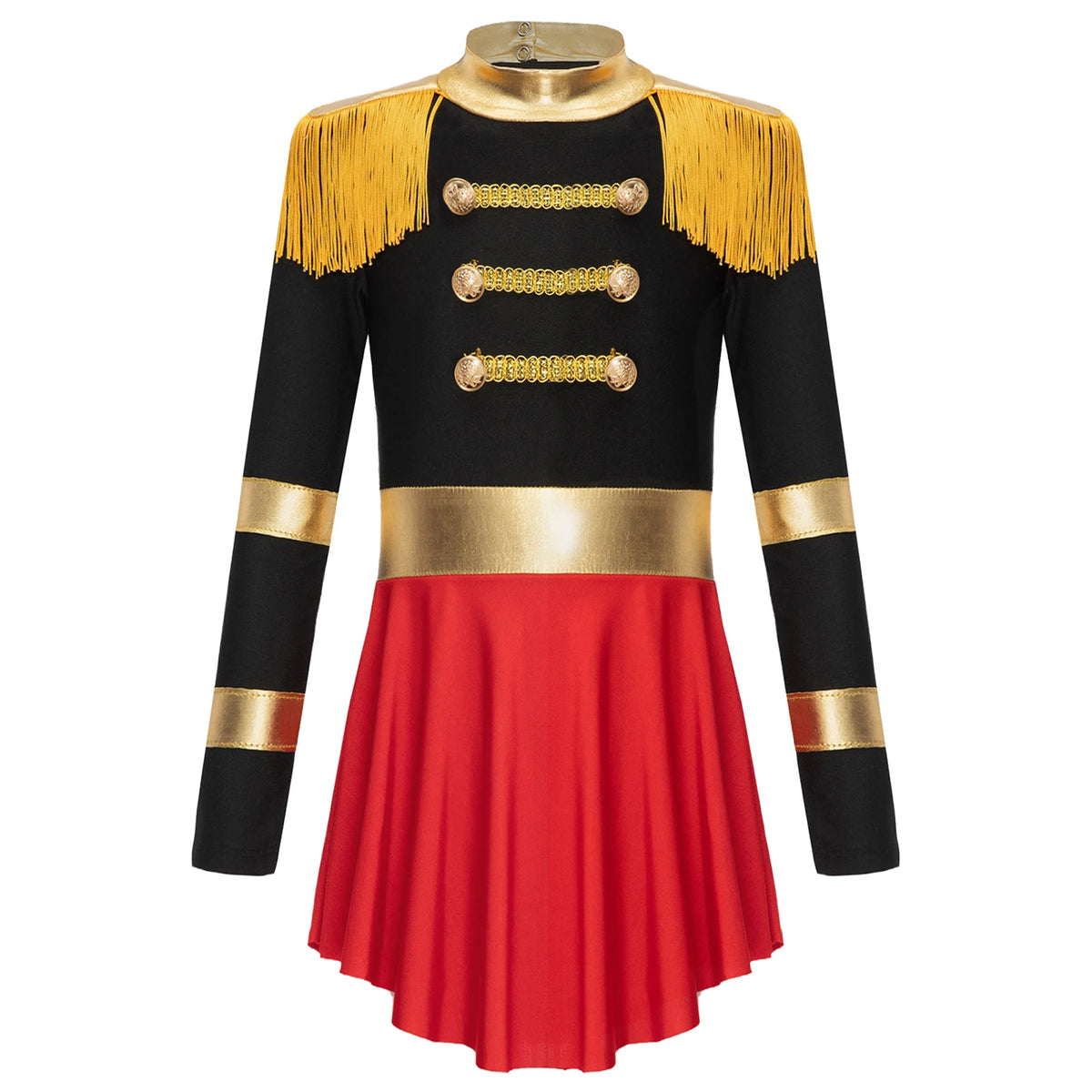 Girls Circus Ringmaster Lion Tamer Halloween Outfits Cosplay Costume Fringe Epaulet Jumpsuit Magician Bodysuit Tulle Dress