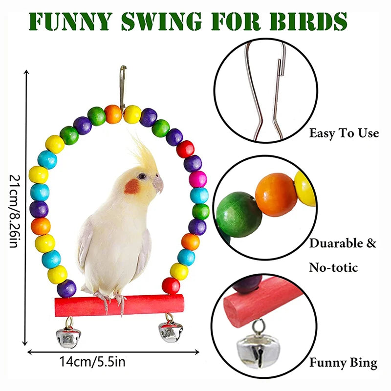 7PCS Wooden Parrot Toy Set for Bird Cage Play and Enrichment