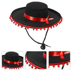 Spanish-style Hat Soft Sombrero Caps Traditional Halloween Zoro fuzz ball Mexican Sombrero Hats Wide Brim Design Carnival Costum