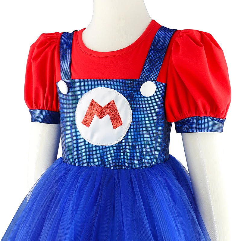 Cartoon Superbro Children Perform Outfit girls puff Dress Halloween Birthday Party Cosplay Stage performance movie cosplay Princ