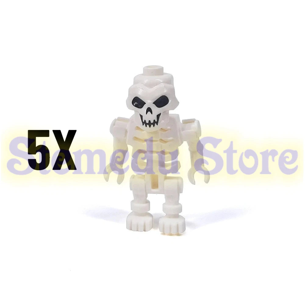 5PCS MOC Halloween Skeleton Army Mini Doll Ghost Building Block DIY Assembly Character Doll Horse Ornaments Figure Gift for Kids