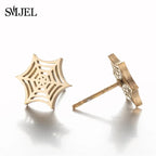 Punk Halloween Earring Black Stainless Steel Ghost Pirate Skull Stud Earrings Women Men Goth Pumpkin Spider Bat Ear Jewelry Gift