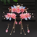 Chinese Hanfu Hair Stick Hairpin Earrings Hair Accessories Set Long Fringed Vintage Hairpin Flower Handmade Wedding Hair Jewelry
