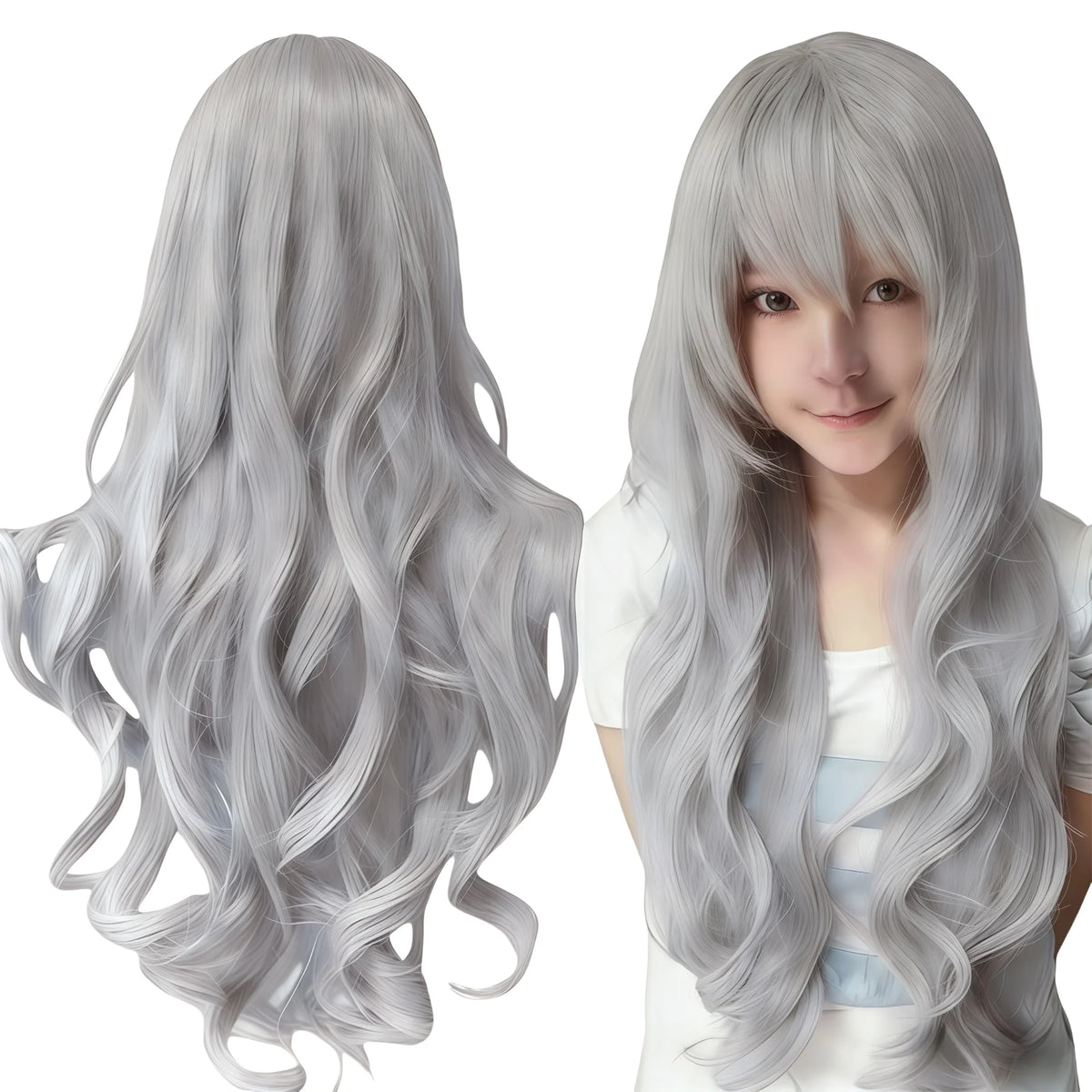 Synthetic Hair Pure White Lolita Long Cosplay Wig Curly Griffith Anime Wigs Halloween Inuyasha Costume Wig for Girl