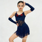 Ballroom Latin Dress Girls American Dance Rumba Cha Cha Line Samba Tango Costume Competition Practice Wear Kids Fringe Tassle