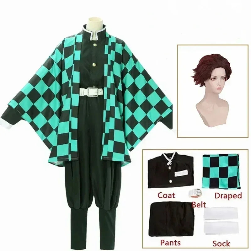 Anime Kimetsu No Yaiba Kamado Nezuko Cosplay Kostuum Kimono Demon Slayer Cosplay Pruiken Haren Halloween Carnaval Vrouwen Outfit