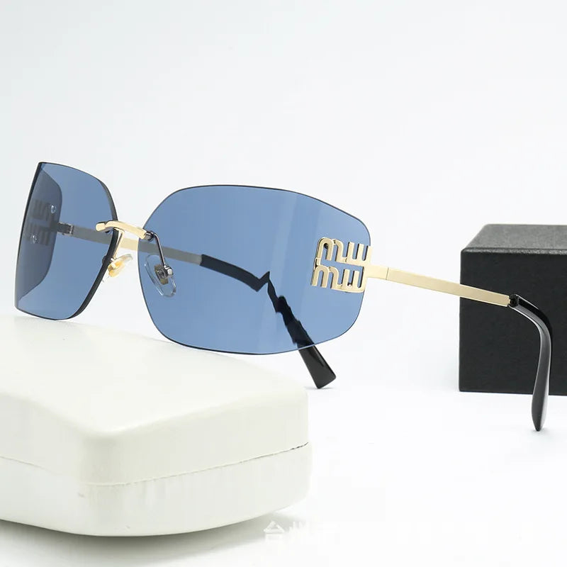 Frameless Square Cut Edge One-Piece Sunglasses UV400 Women Street Style