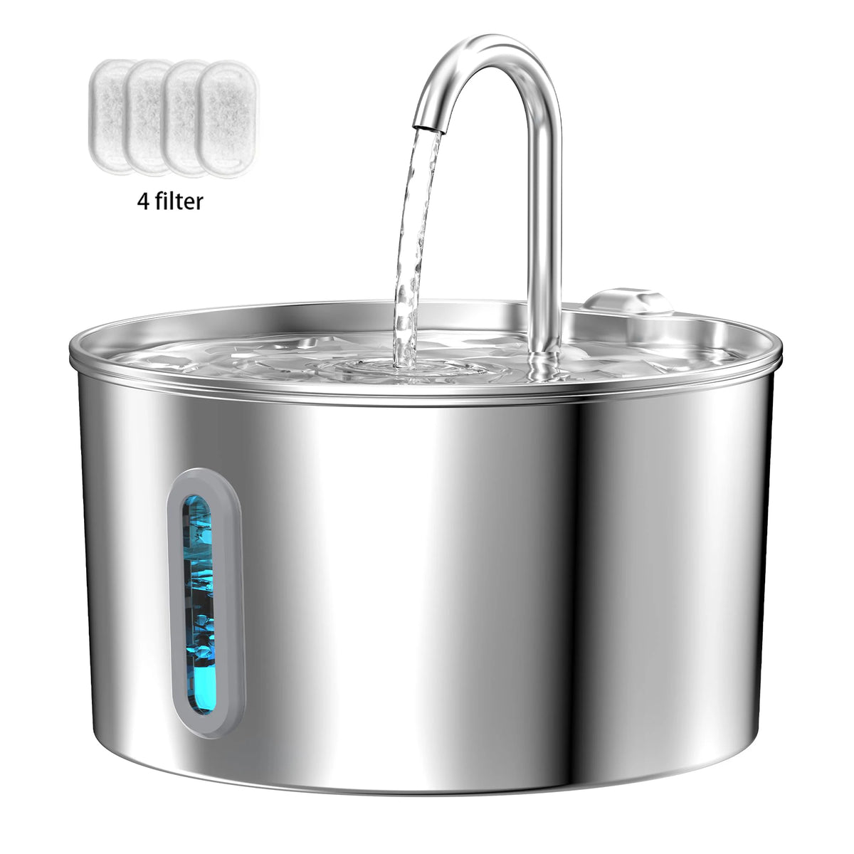 2.2L Automatic Cat Fountain Stainless Steel Pet Water Dispenser Silent Water Pump Circulation Filtering Visual Window