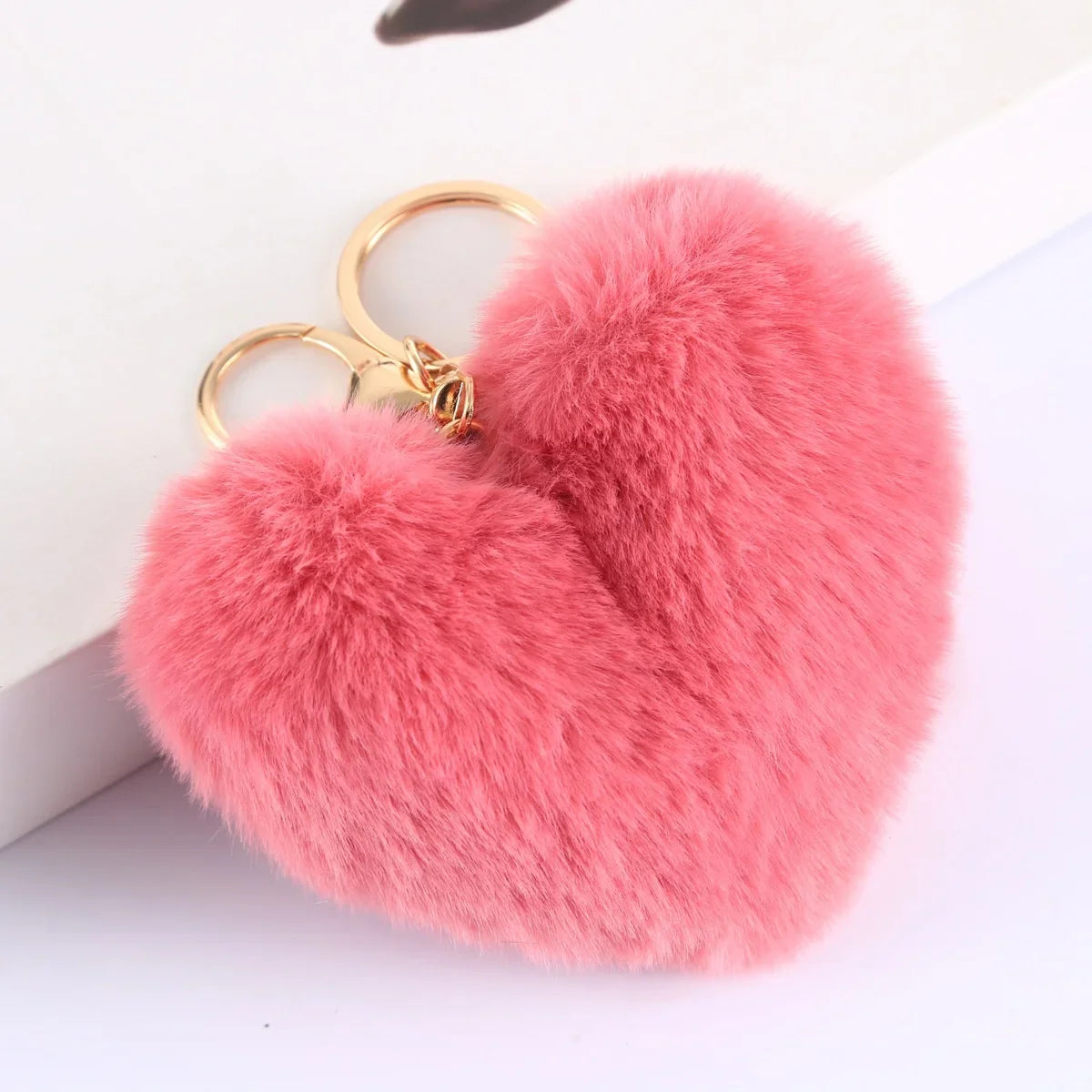 Heart Plush Pompom Keychain Leopard Print Bag Charm