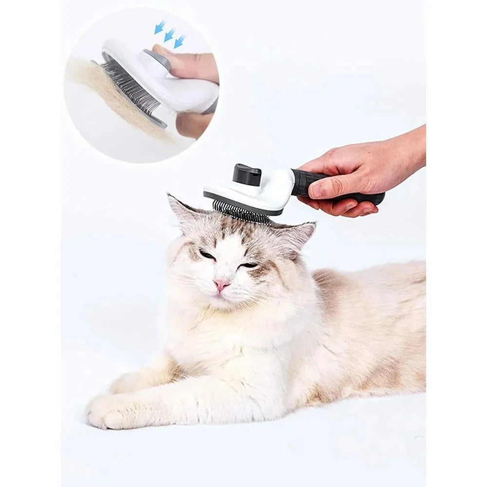 One-Click Pet Hair Removal Comb for Effortless Grooming of Dogs and Cats - Float Hair Removal Slicker Brush with Automatic Funct