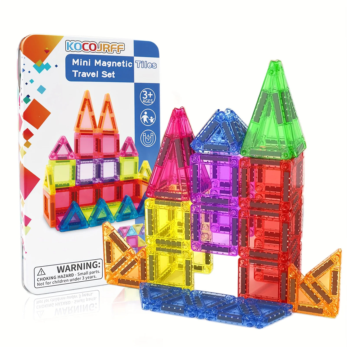 Mini Magnetic Tiles Travel Building Set with Metal Storage Box