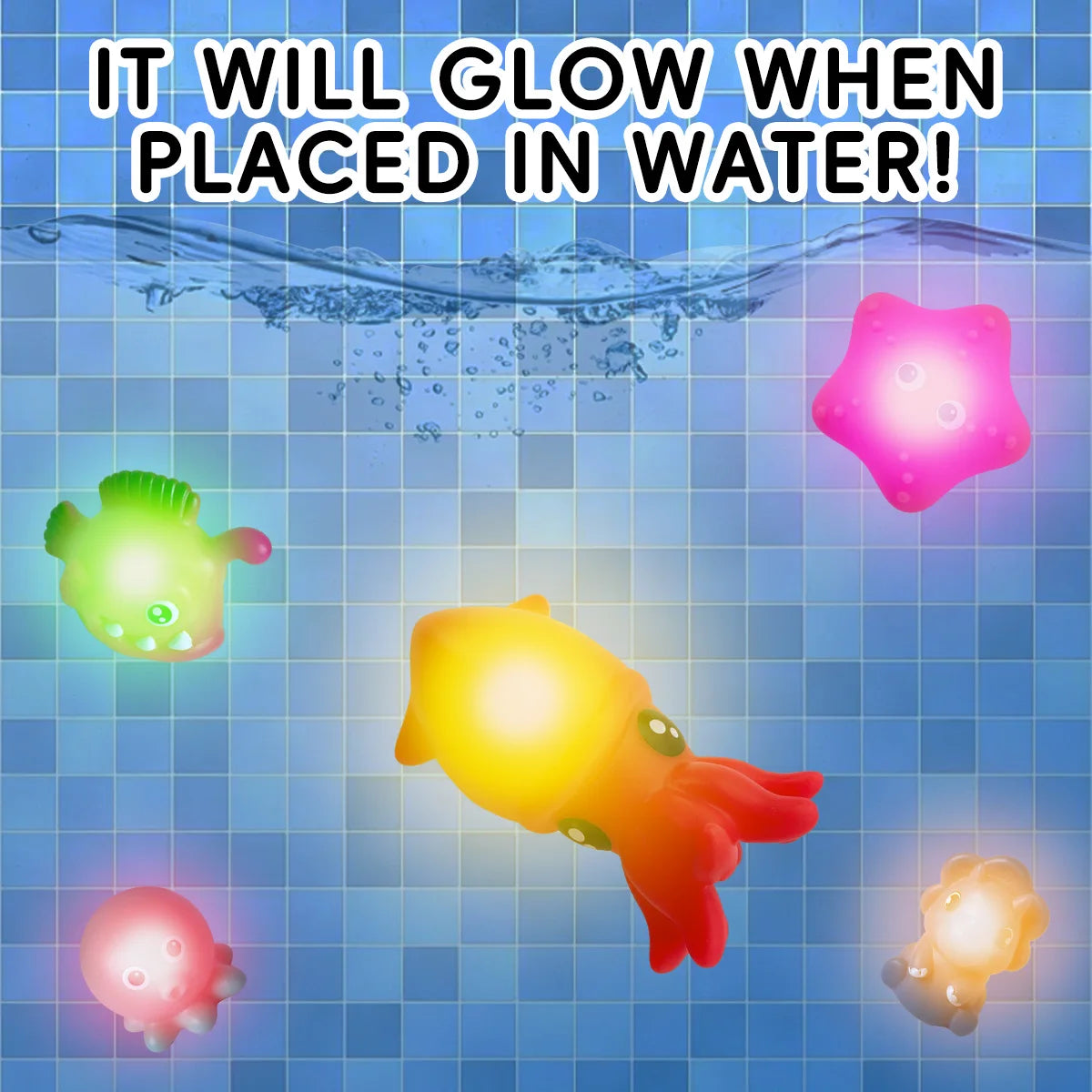 Glowable Animal Washing Water Set Floating Water Light Net Fishing Fish Playing Water Toys Children's Baby Bath Toys Floating