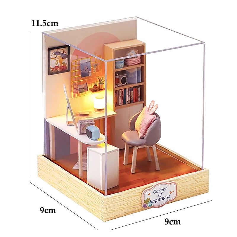 Kitten Mini Doll House 3D Wooden Puzzle DIY Miniature Building Kit