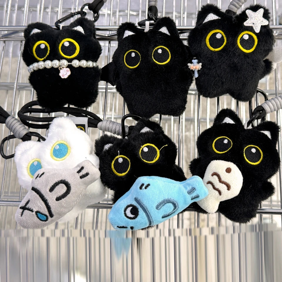Cute Black Cat Plush Keychain Kawaii Bag Charm