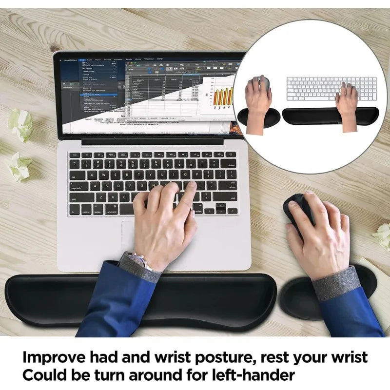 Ergonomic Keyboard Wrist Rest with Memory Foam Mouse Pad Set for Office Gaming PC Laptop - Wrist Support Mousepad