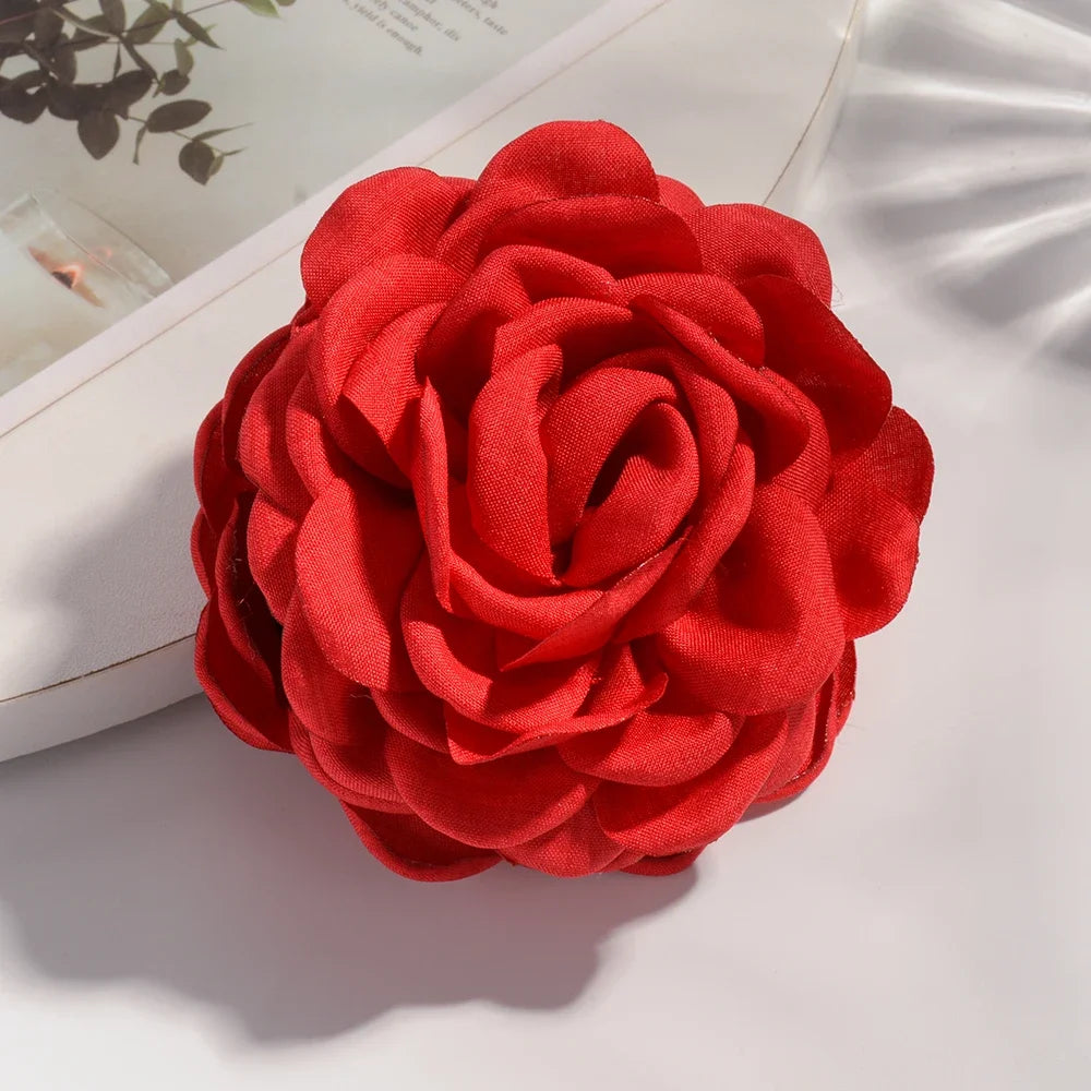 Cotton Rose Flower Hair Claw Clip – Medium Shark Clamp