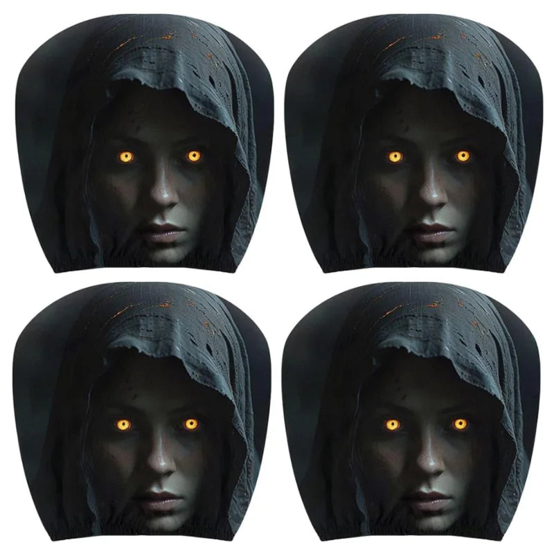 2/4pcs Halloween Scary Reaper Lady Print Car Headrest Covers Horror Style Vehicle Seat Head Cover Halloween Party Car Decoration