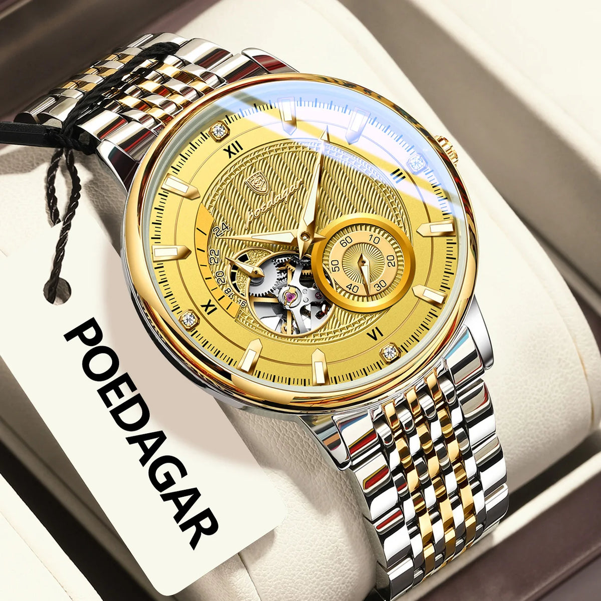 POEDAGAR Top Luxury Man Wristwatch Luminous Hollow Tourbillon Stainless Steel Men Clock Mechanical Automatic Men's Watches Reloj