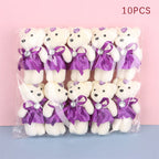 10Pcs Hot 12cm Bear Flower Bouquet Toy Cartoon Doll Teddy Bear Bouquet Graduation Birthday Wedding Gifts Party Decor