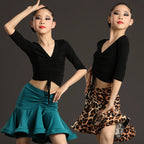 Children Professional Ballroom Latin Dance Dress For Girls Ballroom Dancing Dresses For Kids Leopard Print Top Skirt Samba Tango