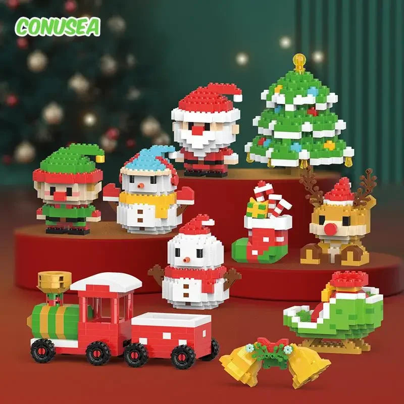 Christmas Building Block Series Gifts Micro Bricks Santa Claus Reindeer Assembling Bricks Table Decoration Toys Children Kids
