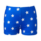 Women Blue White Star Print Shiny Stretch Boy Shorts High Waist Cosplay Costume Shorts Slim Fit Party Festival Clubwear Bottoms