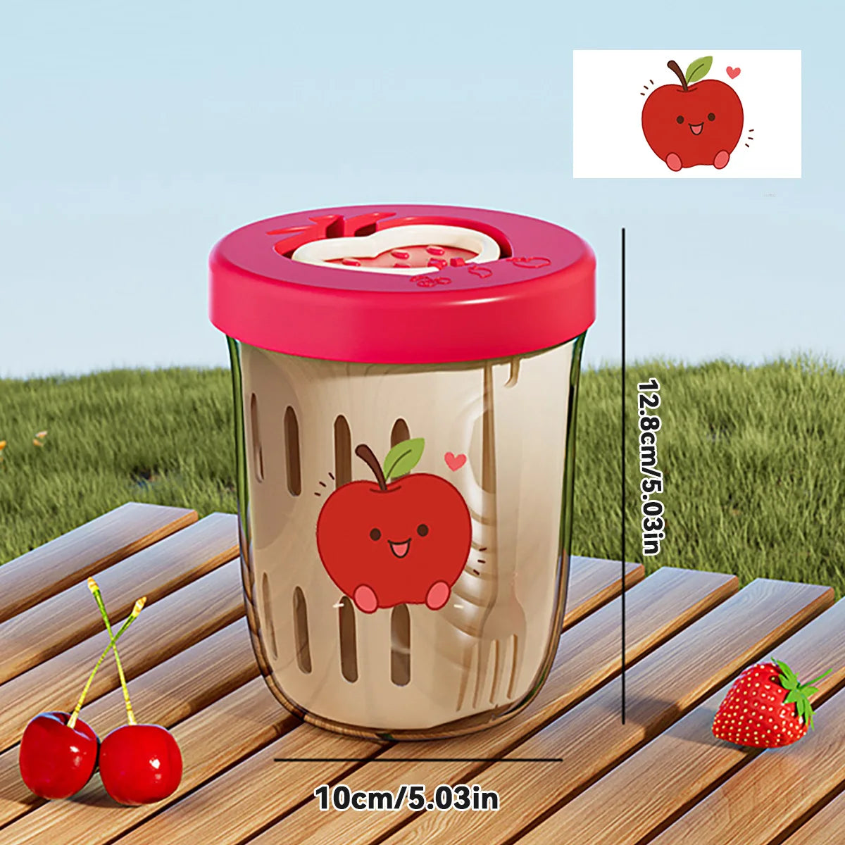 WORTHBUY Double Wall Salad Cup Portable Leak Proof Oat Container With Fork&Handle Drain Fruit Cup Cute Breakfast Cup For Student