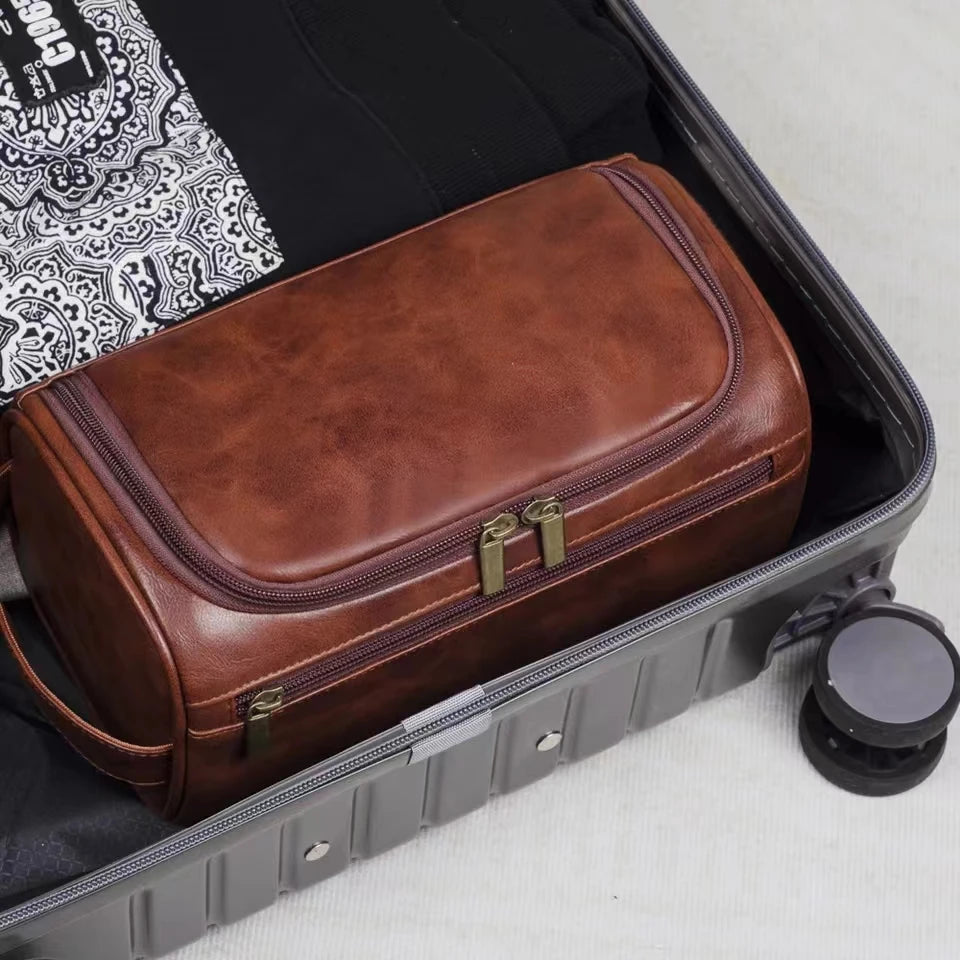 Leather Hanging Travel Toiletry Bag for Men & Women