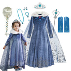 Girls Elsa Snow Queen Princess Costume Dress – Winter Cosplay Outfit