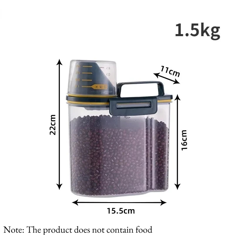 1pc Airtight Pet Food Container, 1.5kg/2kg with Cup, Plastic Sealed Jar for Dry Dog Cat Food, Includes Measuring Scoop Container