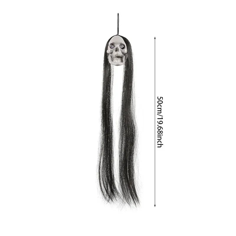 Glowing Eyes Halloween Hanging Ghost Skeleton Prop Long Hair Decoration for Indoor Outdoor Haunted House Party Spooky Display