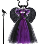 Children Cosplay Apparel for Halloween 2025 Maleficent Costume Tutu Dress Girl Evil Queen Disguise Witch Gown Villain Costume