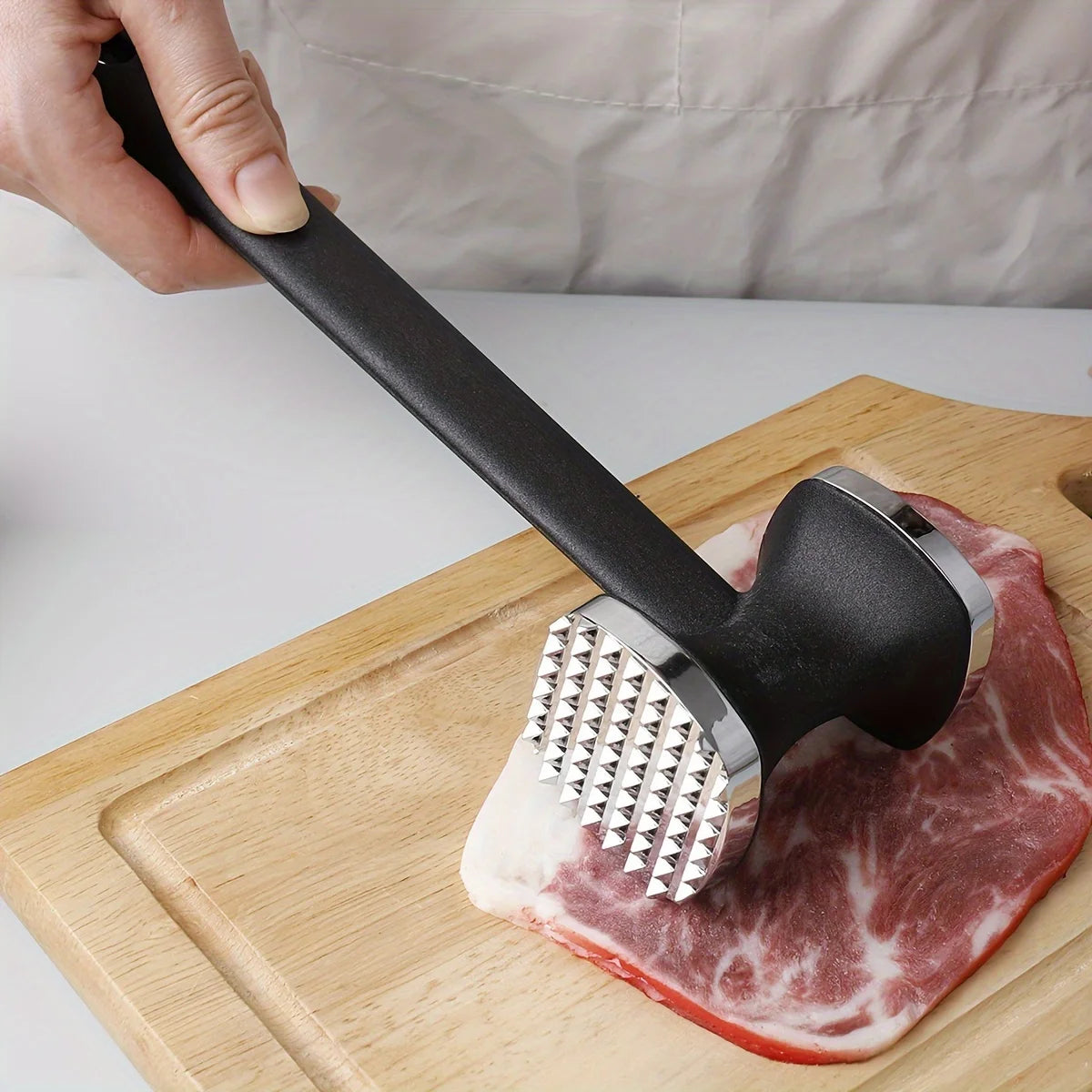 Heavy Duty Stainless Steel Meat Tenderizer Hammer – Rubber Grip Steak Mallet Tool