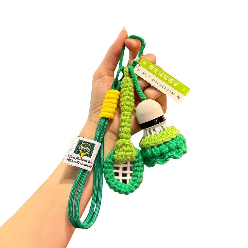 Crochet Badminton Keychain Mini Sports Bag Charm