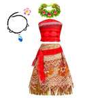 Moana Dress for Kids Girls Princess Vaiana Cosplay Carnival Children Birthday Party Headwear Necklace Pet Pig Chicken Set