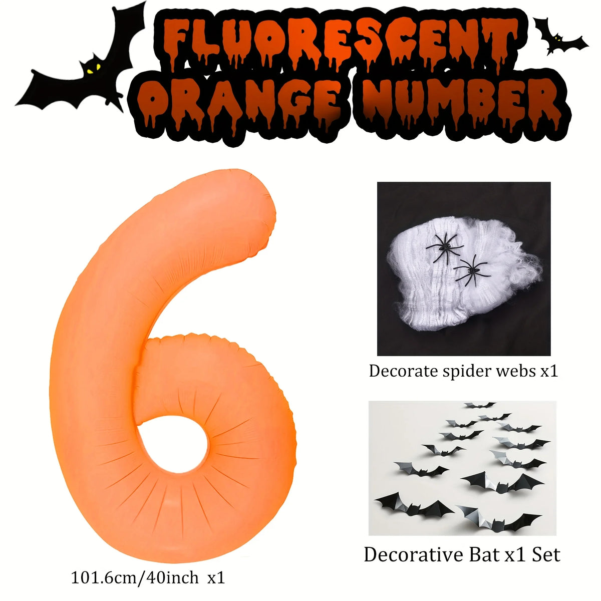 40 inch Orange Number 0-9 Balloon Halloween Horror Theme Birthday Balloon Set Spider Web Bat Festival Decoration Photo Props