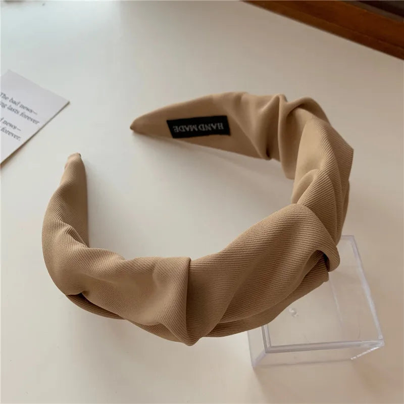 Korean Hair Accessories Solid Color Cotton Crumpled Women's Head Hoop Wide Bezel Makeup Hairbands for Ladies Headwear 2023 New